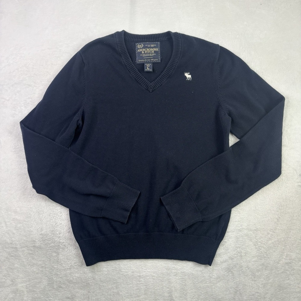 Y2K Abercrombie & Fitch Blue V-Neck Long Sleeve Sweater Men's Large